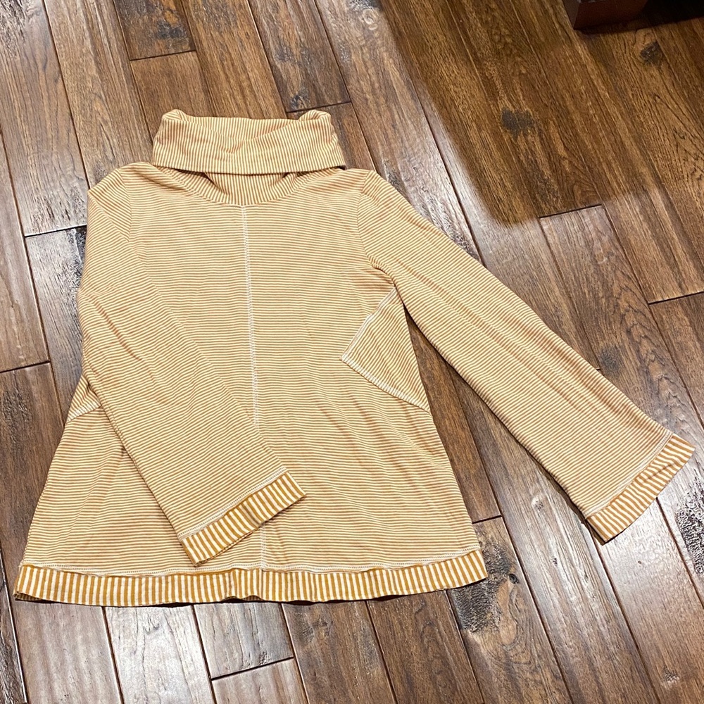 Maeve Mustard and White Striped Turtleneck